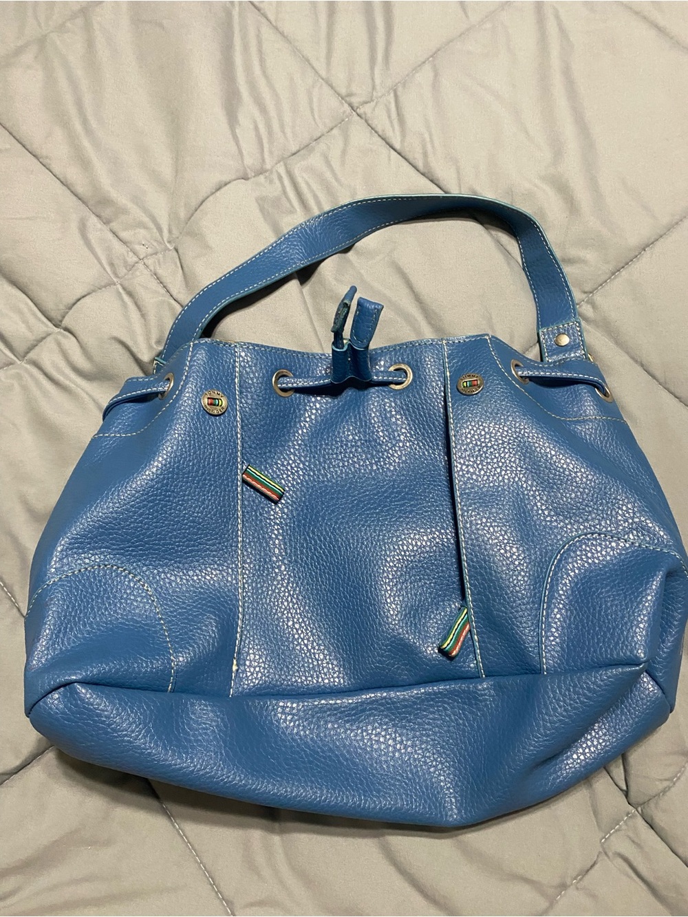 Tommy Hilfiger Textured Blue Leather Shoulder Bag